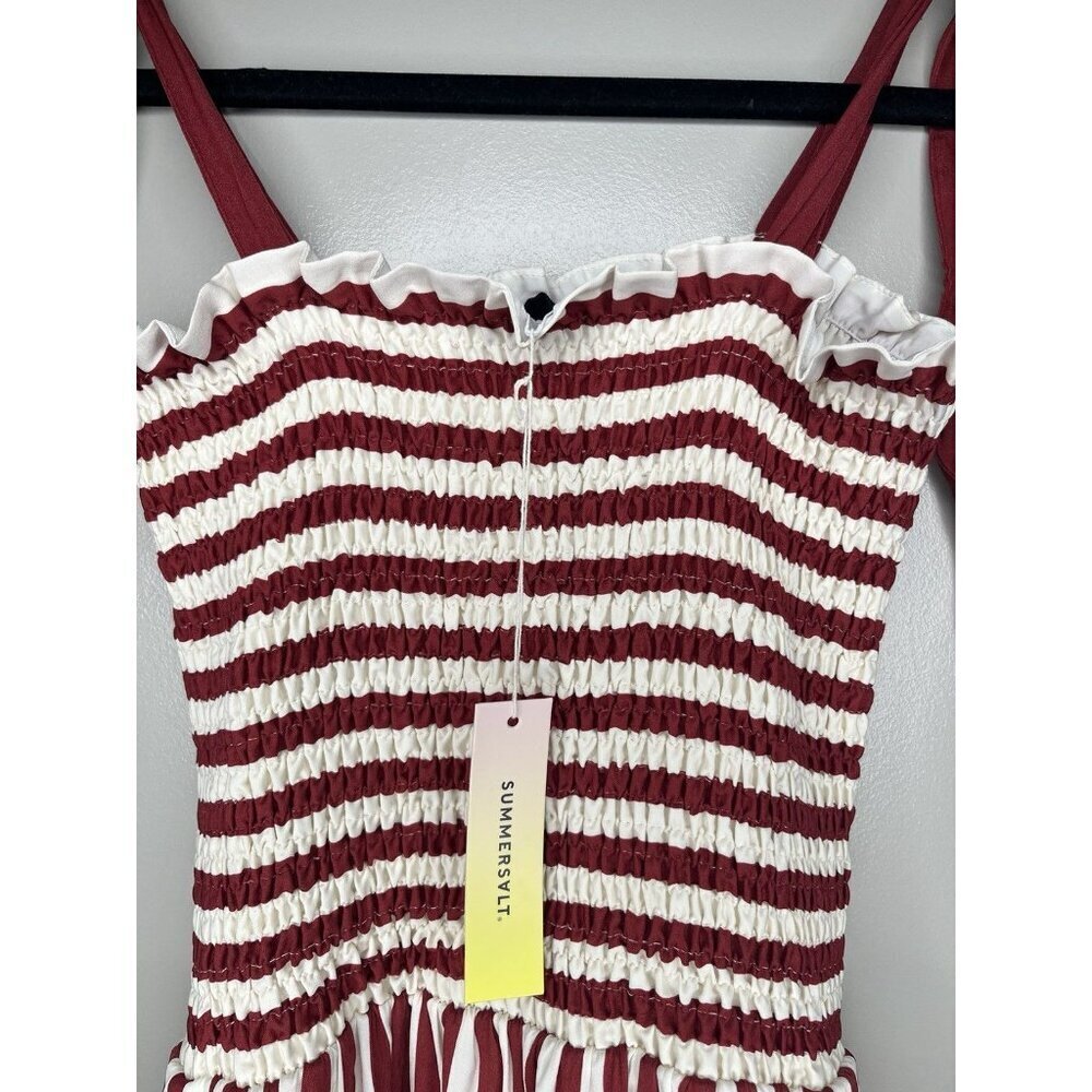 Summersalt NWT Silky Luxe Smocked Maxi Dress Nautical Stripe in Sedona Red XS - Picture 4 of 10